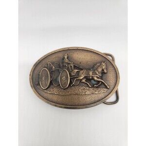 Bergamot Brass Works Vintage Belt Buckle Firefighter Fireman Horsedrawn Rare